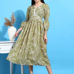 HIVA TRENDZ Floral Print Puff Sleeve A-Line Midi Dress-picture-13