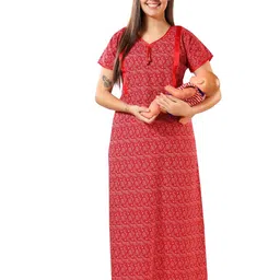 Piu Women Floral Printed Maternity Maxi Nightdress-image-28