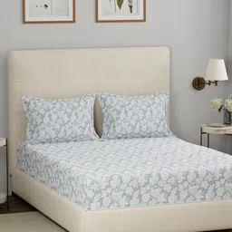 MASPAR Eclectic Garden Green & White Printed 144TC Cotton King Bedsheet & 2 Pillow Covers-image-11