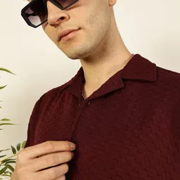 Thomas Scott Men Premium Cuban Collar Textured Solid Cotton Relaxed Fit Casual Shirt-image-76