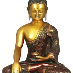 Exotic India Brown & Gold-Toned Bhumisparsha Buddha Idol Showpiece-picture-22
