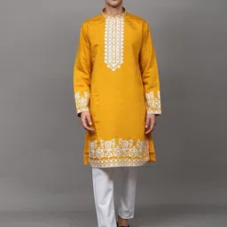 Exotic India Men Floral Embroidered Regular Thread Work Kurta with Pyjamas-24