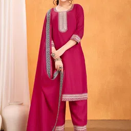 Rujave Women Regular Thread Work Kurta with Trousers & With Dupatta-image-39