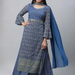 AURELIA Women Ethnic Motifs Printed Regular Mirror Work Kurta with Palazzos & With Dupatta-6
