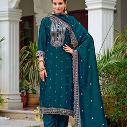 KALINI Women Embroidered Regular Sequinned Kurta with Trousers & With Dupatta-picture-11