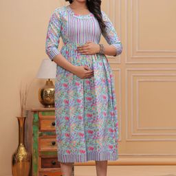 TANISHA Women Floral Printed Maternity Fit & Flare Dress-image-46