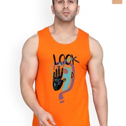 SLOWLORIS Pack Of 2 Printed Round Neck Sleeveless Bio-Wash Cotton Gym Vests-picture-22