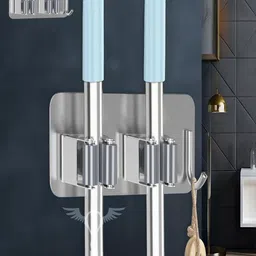 Sittella Silver Toned 3 Pieces Stainless Steel Broom and Mop Stick Holders-picture-9