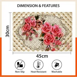 REVEXO 6Pc Beige & Pink Printed Rectangle Costers & Table Placemats image 4