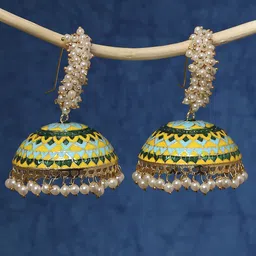 Anouk Artificial Beads Beaded Dome Shaped Meenakari Jhumkas-9