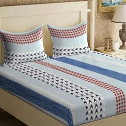 Myntra Elegant Homes Blue & Red Striped 300 TC King Bedsheet Set 2.5 m x 2.25 m-image-78