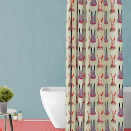 ArtzFolio Off White & Purple Printed Waterproof Shower Curtain-image-48