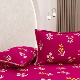 Pure Decor Unisex Purple & Yellow Floral Queen Bedsheet with 2 Pillow Covers-picture-6