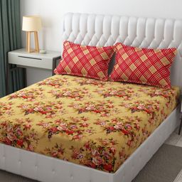 KIDS WONDERS Brown & Red Floral Microfiber 300 TC Double King Bedsheet Set-2.74mx2.74m-image-30