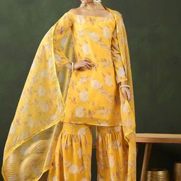 Sangria Floral Printed Kurta With Sharara & Dupatta-picture-13