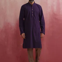 trueBrowns Band Collar Cotton Straight Kurta-27
