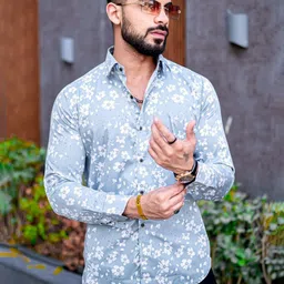 TRYBUY.IN Premium Floral Printed Roll-Up Sleeves Wrinkle Free Casual Shirt-picture-4