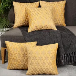 TANLOOMS Set Of 5 Yellow Velvet Square Cushion Covers-image-61