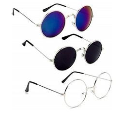 Arzonai Unisex 3 Pcs Silver-Toned Round Sunglasses With UV Protected Lens-picture-25