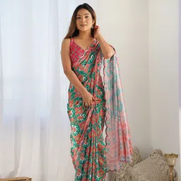 Kalista Ethnic Motifs Printed Mirror Work Pure Chiffon Saree-picture-47