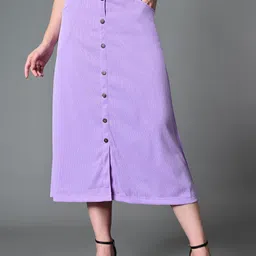 The Roadster Lifestyle Co Ribbed  A-Line Midi Skirt With Front Slit-image-14
