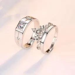 Omaya Jewels Set of 2 Silver-Plated Artificial Stone-Studded Couple Finger Rings-51