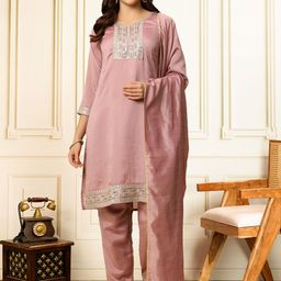House of Pataudi Floral Embroidered Thread Work Straight Kurta With Trousers & Dupatta-picture-55