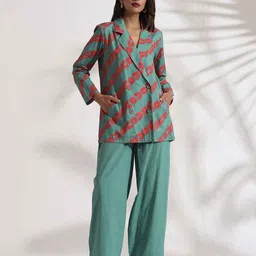 trueBrowns Green Printed Cotton Jacket Top Co-Ord Set-picture-55