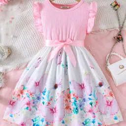 INCLUD Girl Butterfly Print Flutter Sleeve Fit & Flare Dress-1