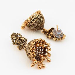 aadita Set Of 3 Silver-Plated Artificial Stones Studded & Beaded Dome Shaped Jhumkas image 3