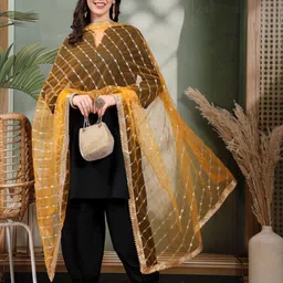 Clora Creation Striped Embellished Sequinned Net Dupatta image 4