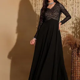 Miss Chase Self Design V-Neck Maxi Ethnic Dress-image-20