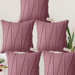 Blue Grass Purple 5 Pieces Striped Velvet Square Cushion Covers-image-24