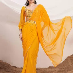 Tikhi Imli Embroidered Sequinned Belted Saree-image-9