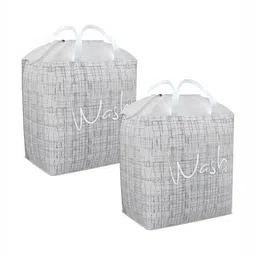 Aura 2Pcs Grey Jute Printed Foldable Laundry Bags With Handles - 106 L Each-3