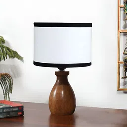 Devansh White Wood Traditional Cylindrical Shaped Table Lamp-image-30