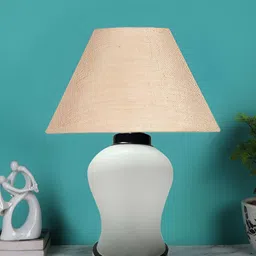 Devansh Beige Textured Glass Frusturical Shaped Table Lamp-7
