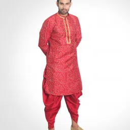 House of Aqss Men Printed Regular Dupion Silk Kurta with Dhoti Pants image 3