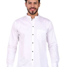 DESIGN UP Men Classic Mandarin Collar Solid Cotton Slim Fit Casual Shirt-image-86
