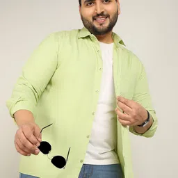 ADWYN PETER Men Plus Size Classic Fit Spread Collar Solid Cotton Casual Shirt-image-76