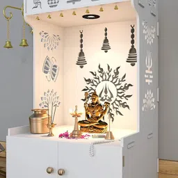 Homscape Surya Chakra Wooden Pooja Mandir with Shelf and Focus Light image 3
