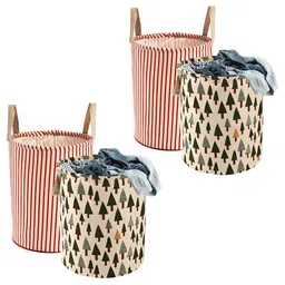 Kuber Industries Green & Maroon 4 Pieces Printed Foldable Cotton Laundry Bags 60 L Each-48