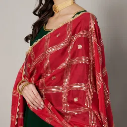 MUFFLY Ethnic Motifs Checked Embroidred Sequinned Dupatta image 3