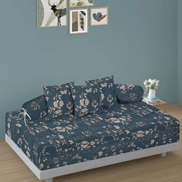 Arrabi 6Pcs Blue & Beige Floral Printed Skin-Friendly Superfine Quality Diwan Set-41