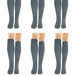 MUKHAKSH Kids 6 Pairs Dark Grey Knee Length Socks-image-50