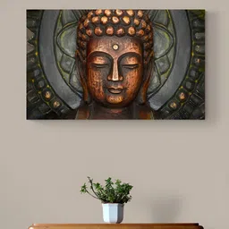 Tushaco Handicrafts Grey & Bronze-Toned 1 Piece Buddha Religious Canvas Wall Art-image-73