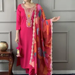 CaniBani Pink Chanderi Silk Kurta Sets-picture-53