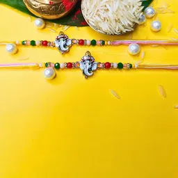Anouk Set Of 2 Beaded Cotton Thread with AD Stones & Meenakari Designer Rakhi for Brother-16