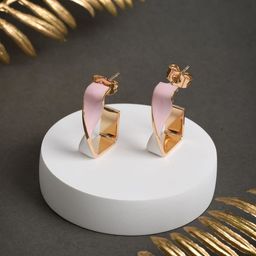 Designbox Twisted Square Shaped Enamelled Half Hoop Earrings-3