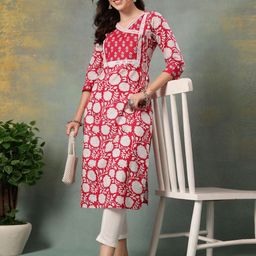 God Bless Women Floral Printed Pure Cotton Gotta Patti Kurta-image-93
